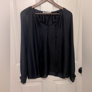 COLLECTIVE CONCEPTS Women’s Black Split Tie Neck Long Sleeve Top Size S